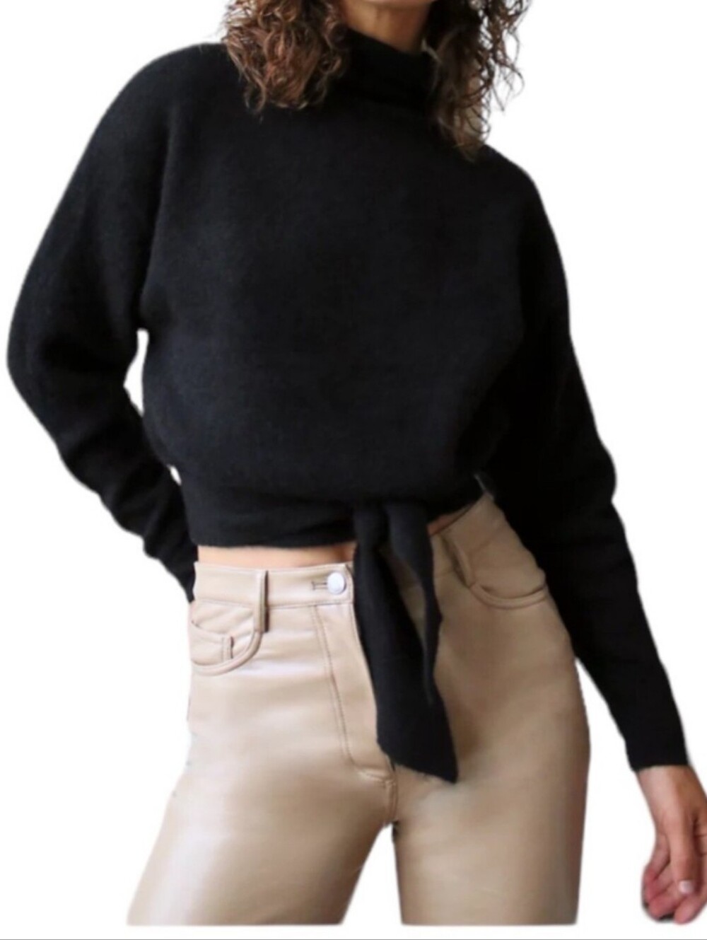 Wilfred Aritzia Black Alpaca Wool Tie Hem Turtleneck Knit Sweater  Minimalist XS